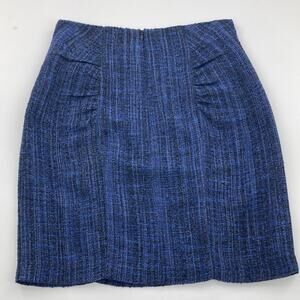 Nanette Lepore Women's Blue Tweed Schooner Pencil Skirt High Waisted Size 6